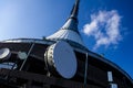 View of a mountain hotel and a television transmitter Royalty Free Stock Photo